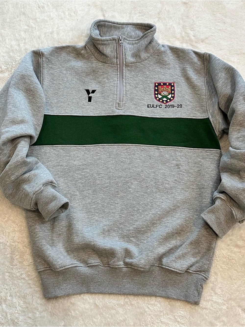 Y1 University of Exeter EULFC 1/4 Zip Sweatshirt Grey/Green Size S Embroidery